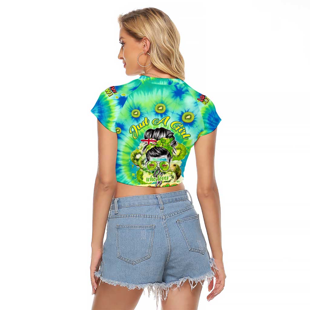 Just a Girl Who Loves Kiwis Raglan Cropped T Shirt New Zealand Tie Dye DT02 - Polynesian Pride