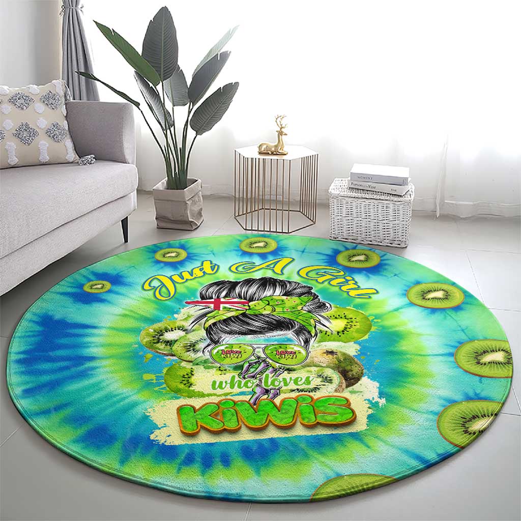 Just a Girl Who Loves Kiwis Round Carpet New Zealand Tie Dye