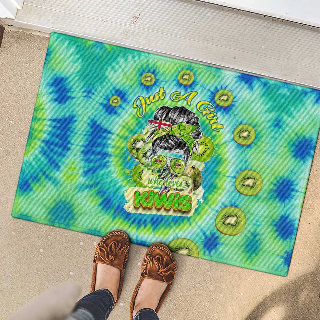 Just a Girl Who Loves Kiwis Rubber Doormat New Zealand Tie Dye