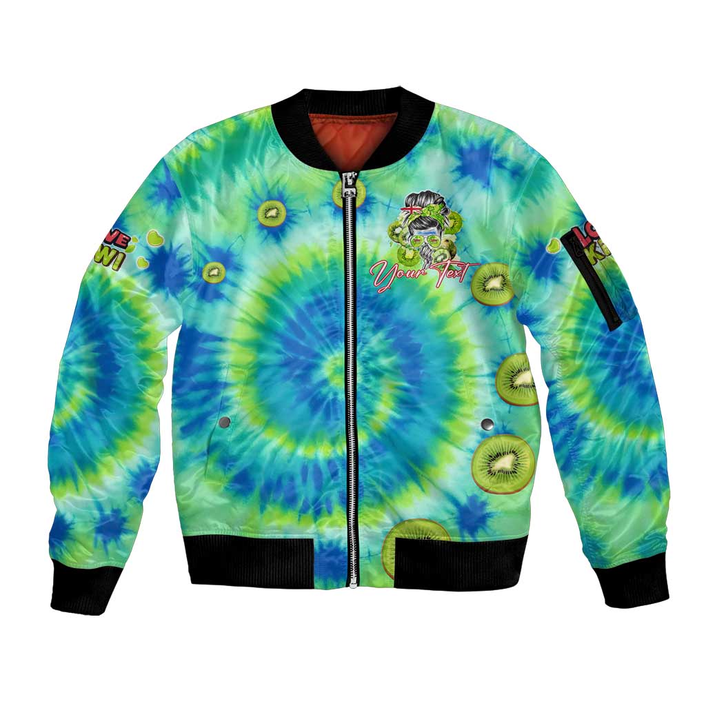 Just a Girl Who Loves Kiwis Sleeve Zip Bomber Jacket New Zealand Tie Dye