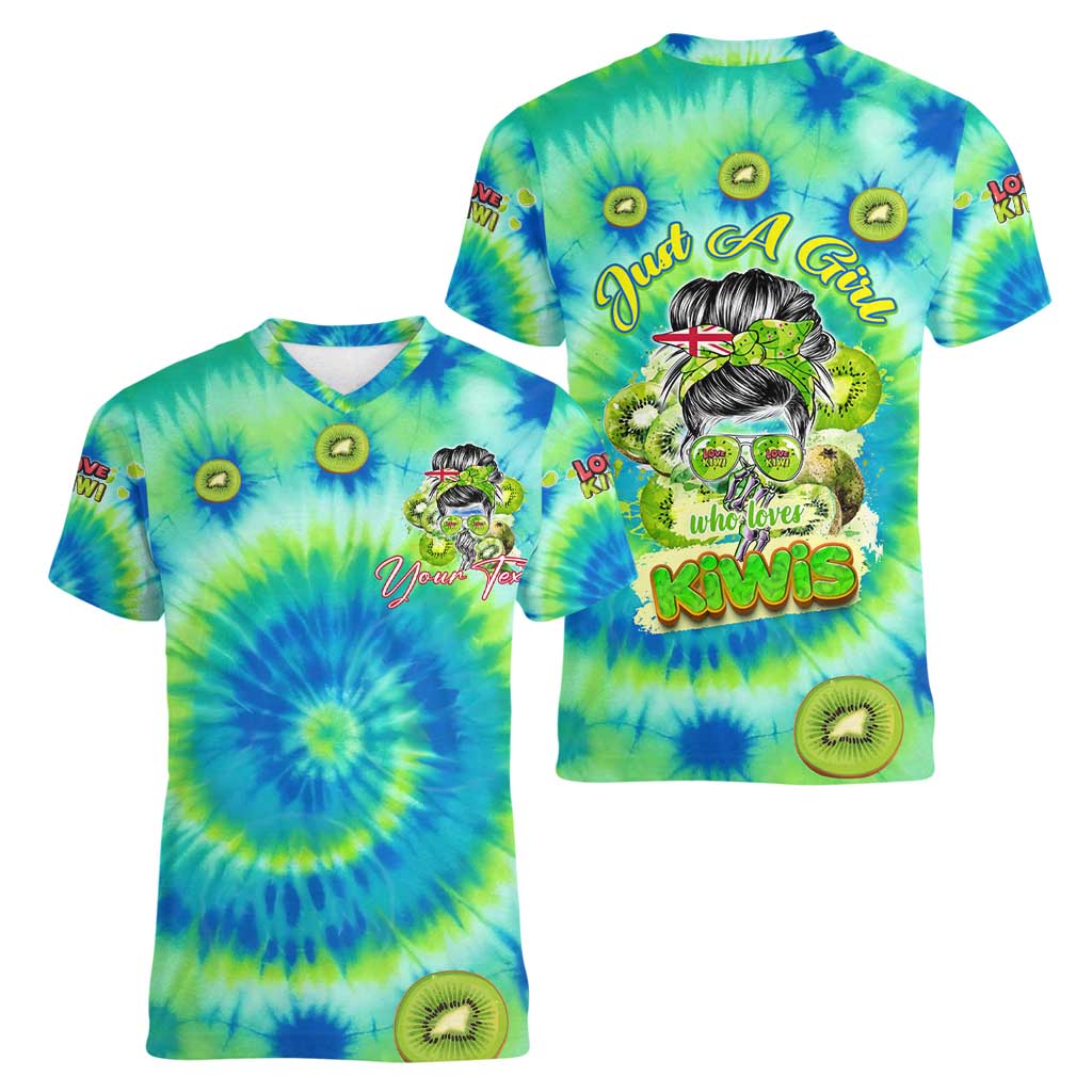 Just a Girl Who Loves Kiwis Women V-Neck T-Shirt New Zealand Tie Dye DT02 - Polynesian Pride
