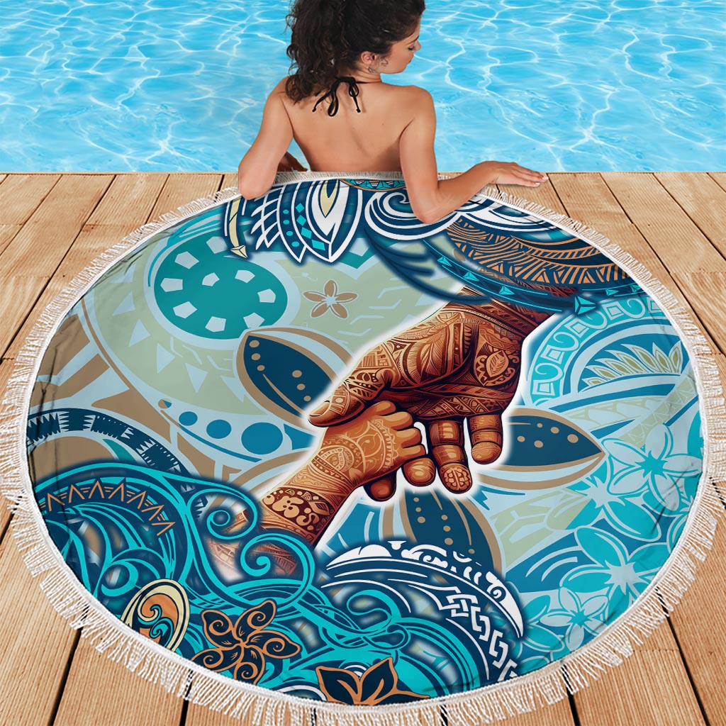 Hand In Hand Father's Day Polynesian Beach Blanket Tribal Flower Pattern