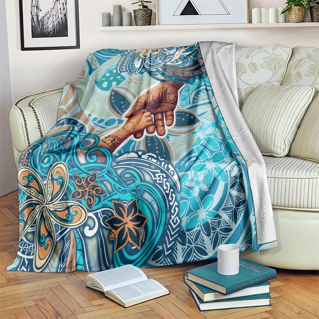 Hand In Hand Father's Day Polynesian Blanket Tribal Flower Pattern DT02 Blue - Polynesian Pride