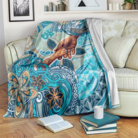 Hand In Hand Father's Day Polynesian Blanket Tribal Flower Pattern DT02 Blue - Polynesian Pride