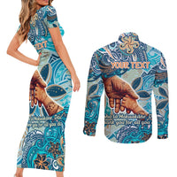 Hand In Hand Father's Day Polynesian Couples Matching Short Sleeve Bodycon Dress and Long Sleeve Button Shirt Tribal Flower Pattern