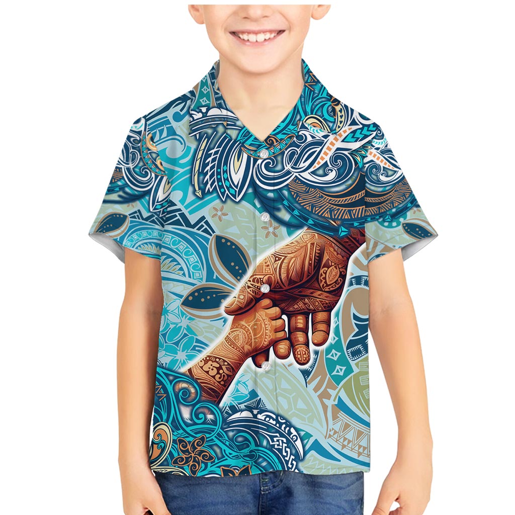 Hand In Hand Father's Day Polynesian Family Matching Mermaid Dress and Hawaiian Shirt Tribal Flower Pattern