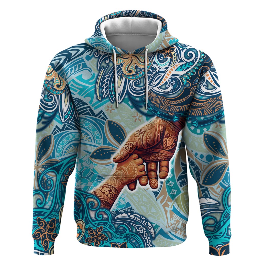 Hand In Hand Father's Day Polynesian Hoodie Tribal Flower Pattern