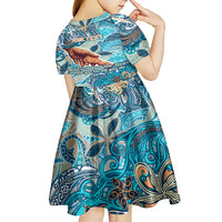 Hand In Hand Father's Day Polynesian Kid Short Sleeve Dress Tribal Flower Pattern