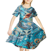Hand In Hand Father's Day Polynesian Kid Short Sleeve Dress Tribal Flower Pattern