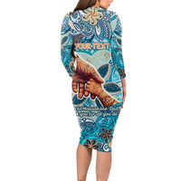 Hand In Hand Father's Day Polynesian Long Sleeve Bodycon Dress Tribal Flower Pattern DT02 - Polynesian Pride