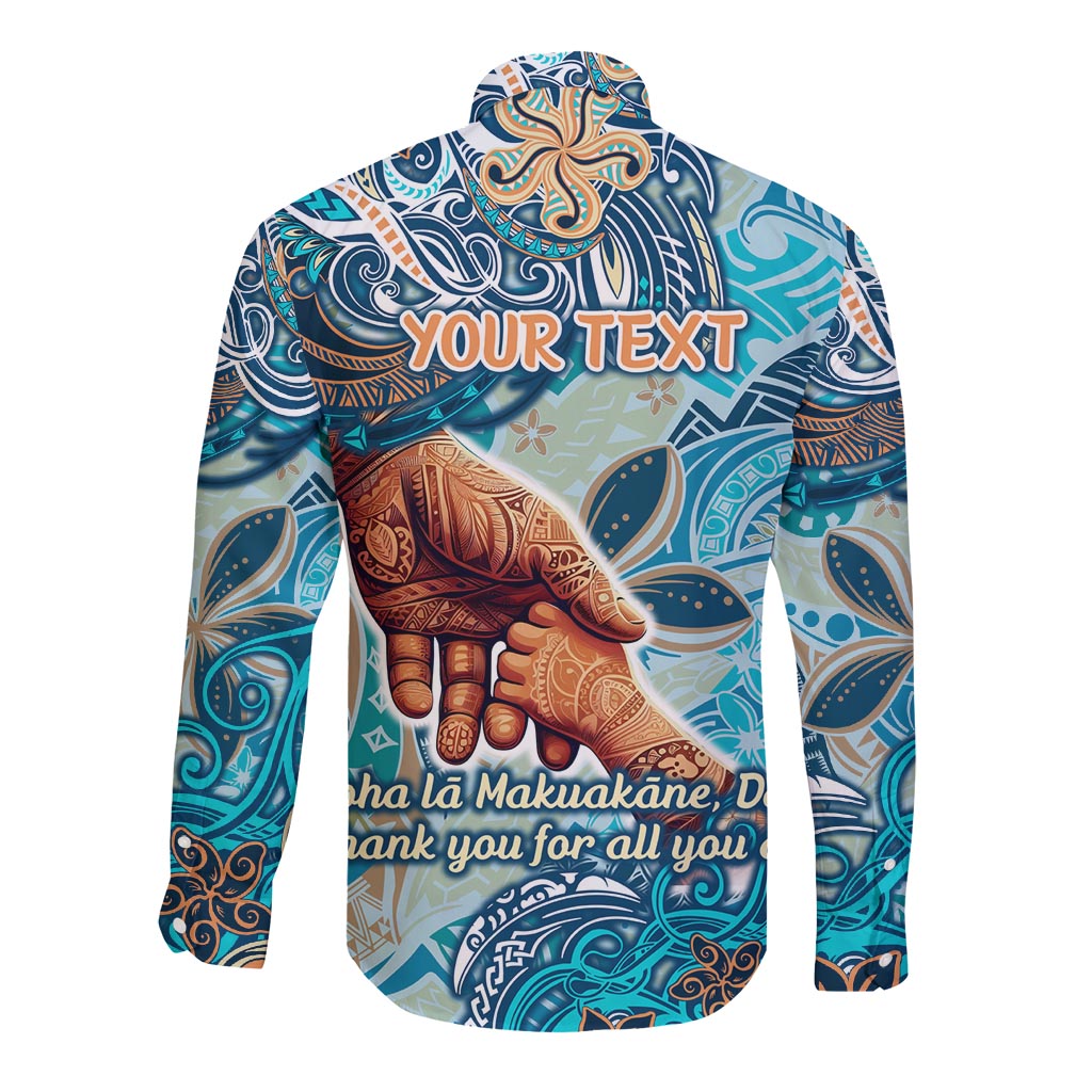 Hand In Hand Father's Day Polynesian Long Sleeve Button Shirt Tribal Flower Pattern