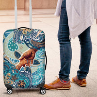 Hand In Hand Father's Day Polynesian Luggage Cover Tribal Flower Pattern DT02 Blue - Polynesian Pride