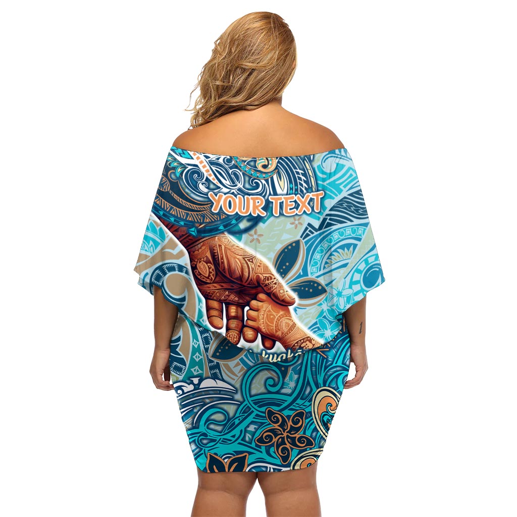 Hand In Hand Father's Day Polynesian Off Shoulder Short Dress Tribal Flower Pattern