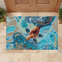Hand In Hand Father's Day Polynesian Rubber Doormat Tribal Flower Pattern DT02 Blue - Polynesian Pride