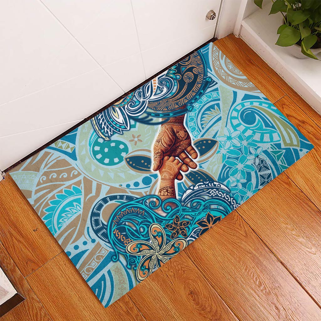Hand In Hand Father's Day Polynesian Rubber Doormat Tribal Flower Pattern DT02 - Polynesian Pride