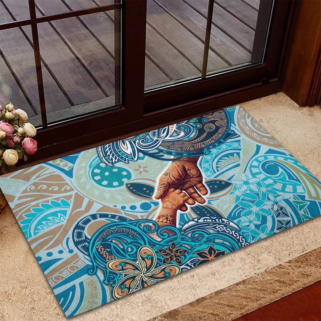 Hand In Hand Father's Day Polynesian Rubber Doormat Tribal Flower Pattern DT02 - Polynesian Pride