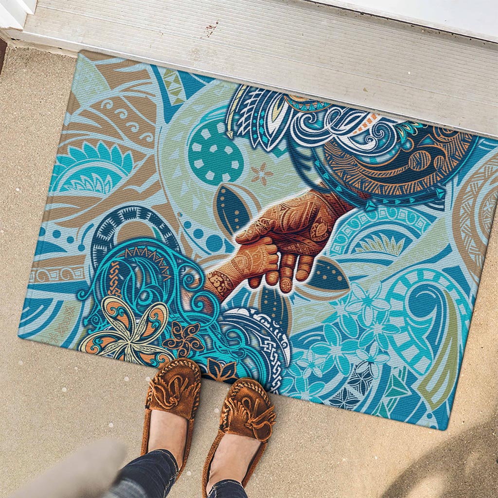 Hand In Hand Father's Day Polynesian Rubber Doormat Tribal Flower Pattern DT02 - Polynesian Pride