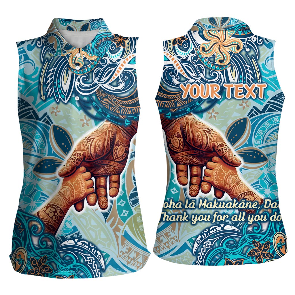 Hand In Hand Father's Day Polynesian Women Sleeveless Polo Shirt Tribal Flower Pattern