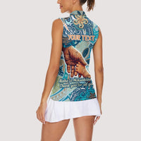 Hand In Hand Father's Day Polynesian Women Sleeveless Polo Shirt Tribal Flower Pattern