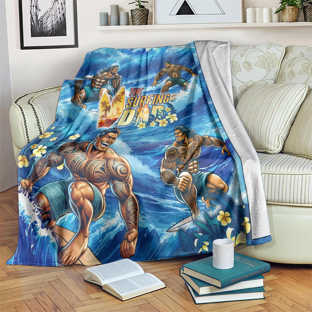 Hawaii Father's Day Blanket The Surfing Dad Polynesian Tattoo DT02 Blue - Polynesian Pride