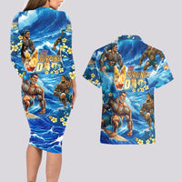 Hawaii Father's Day Couples Matching Long Sleeve Bodycon Dress and Hawaiian Shirt The Surfing Dad Polynesian Tattoo