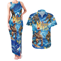 Hawaii Father's Day Couples Matching Tank Maxi Dress and Hawaiian Shirt The Surfing Dad Polynesian Tattoo