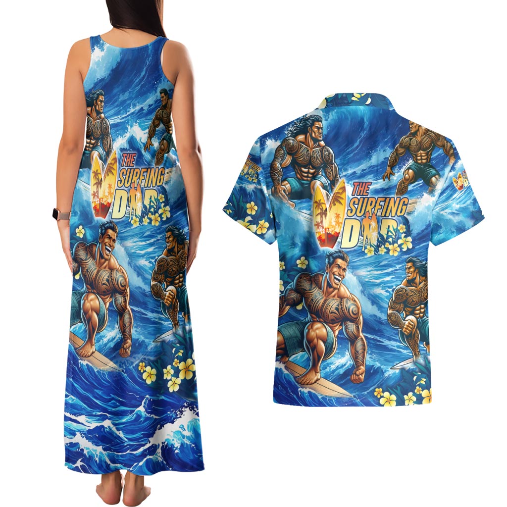 Hawaii Father's Day Couples Matching Tank Maxi Dress and Hawaiian Shirt The Surfing Dad Polynesian Tattoo