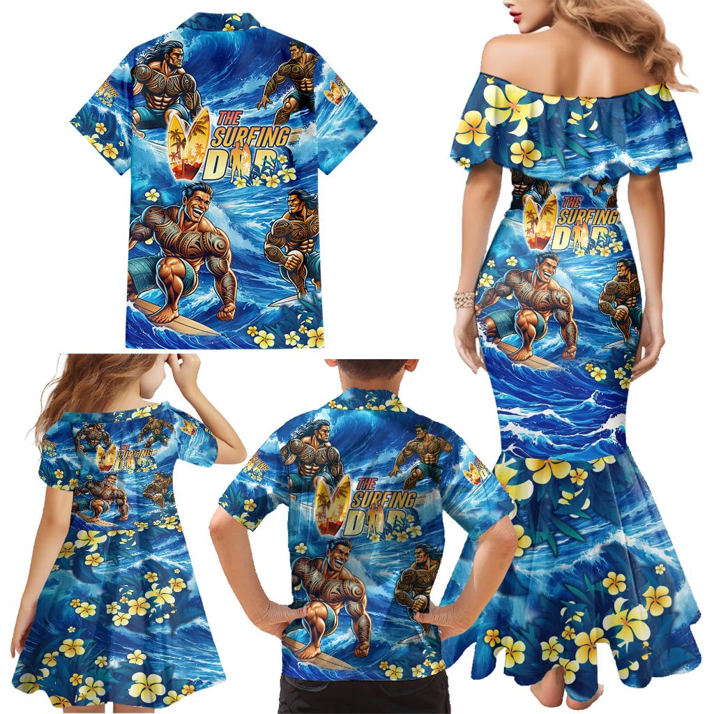 Hawaii Father's Day Family Matching Mermaid Dress and Hawaiian Shirt The Surfing Dad Polynesian Tattoo