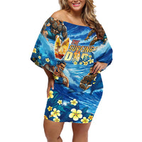 Hawaii Father's Day Family Matching Off Shoulder Short Dress and Hawaiian Shirt The Surfing Dad Polynesian Tattoo