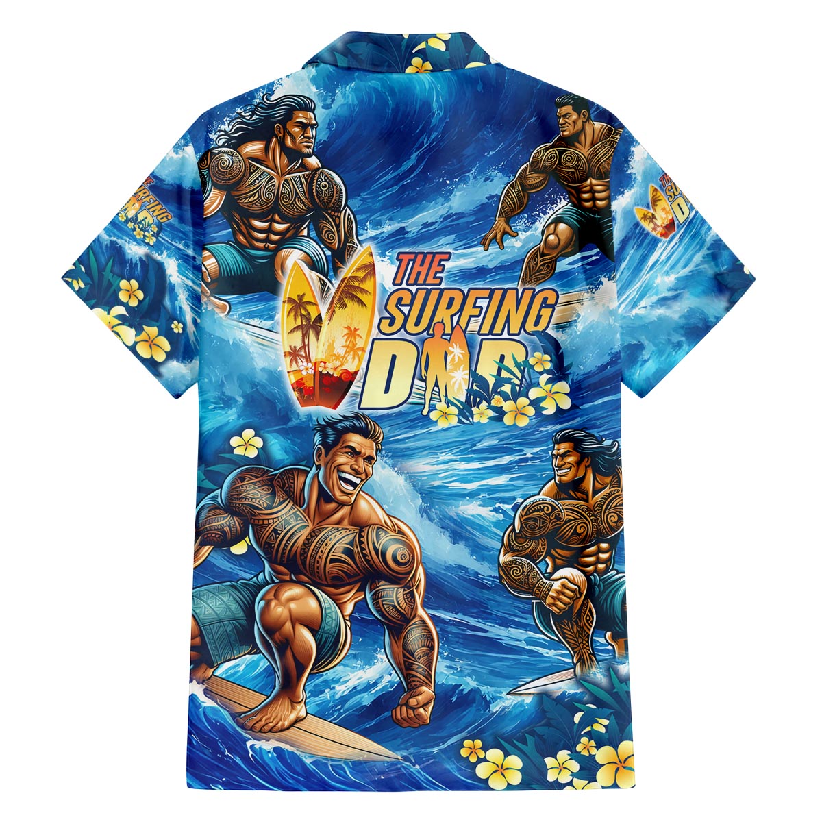 Hawaii Father's Day Family Matching Puletasi and Hawaiian Shirt The Surfing Dad Polynesian Tattoo