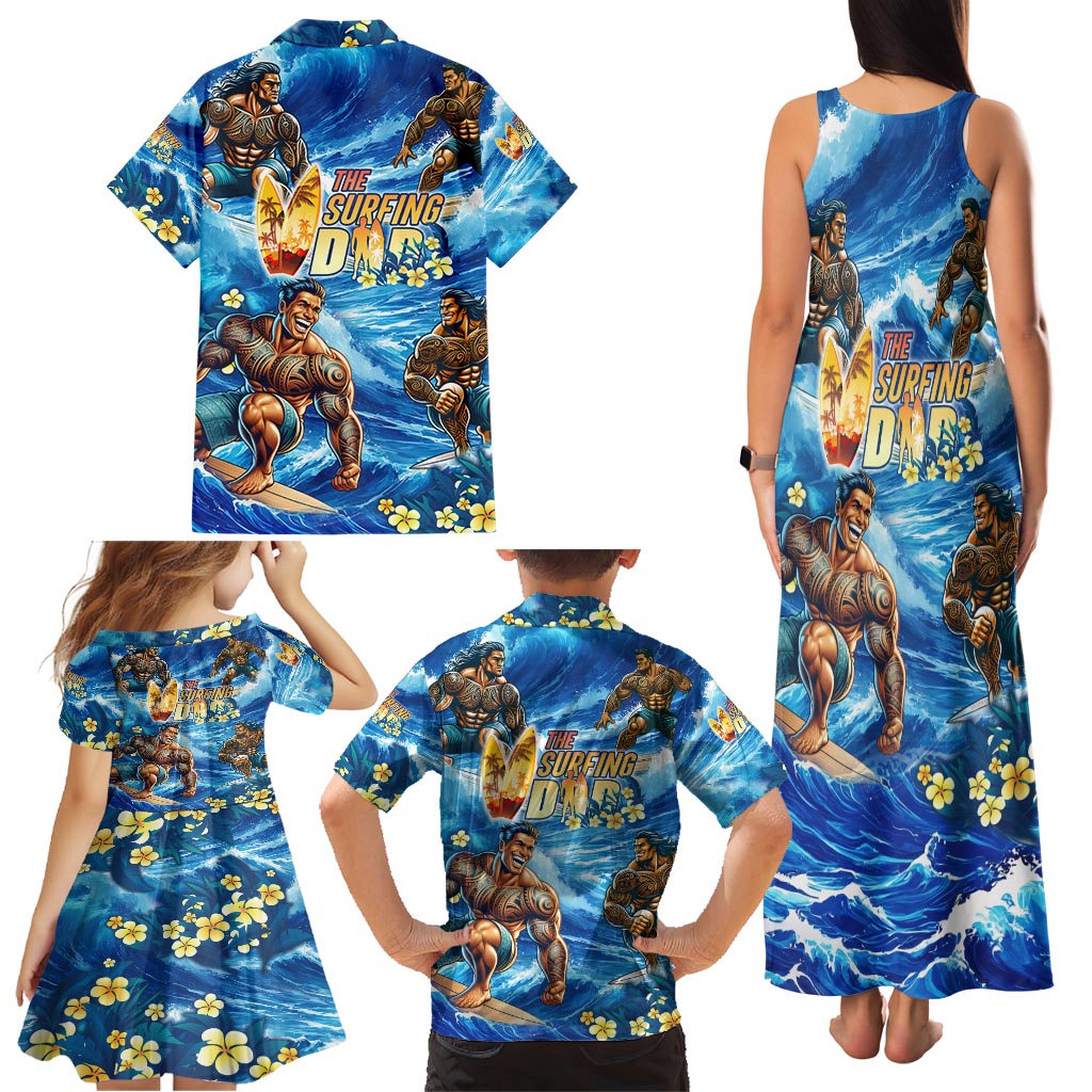 Hawaii Father's Day Family Matching Tank Maxi Dress and Hawaiian Shirt The Surfing Dad Polynesian Tattoo