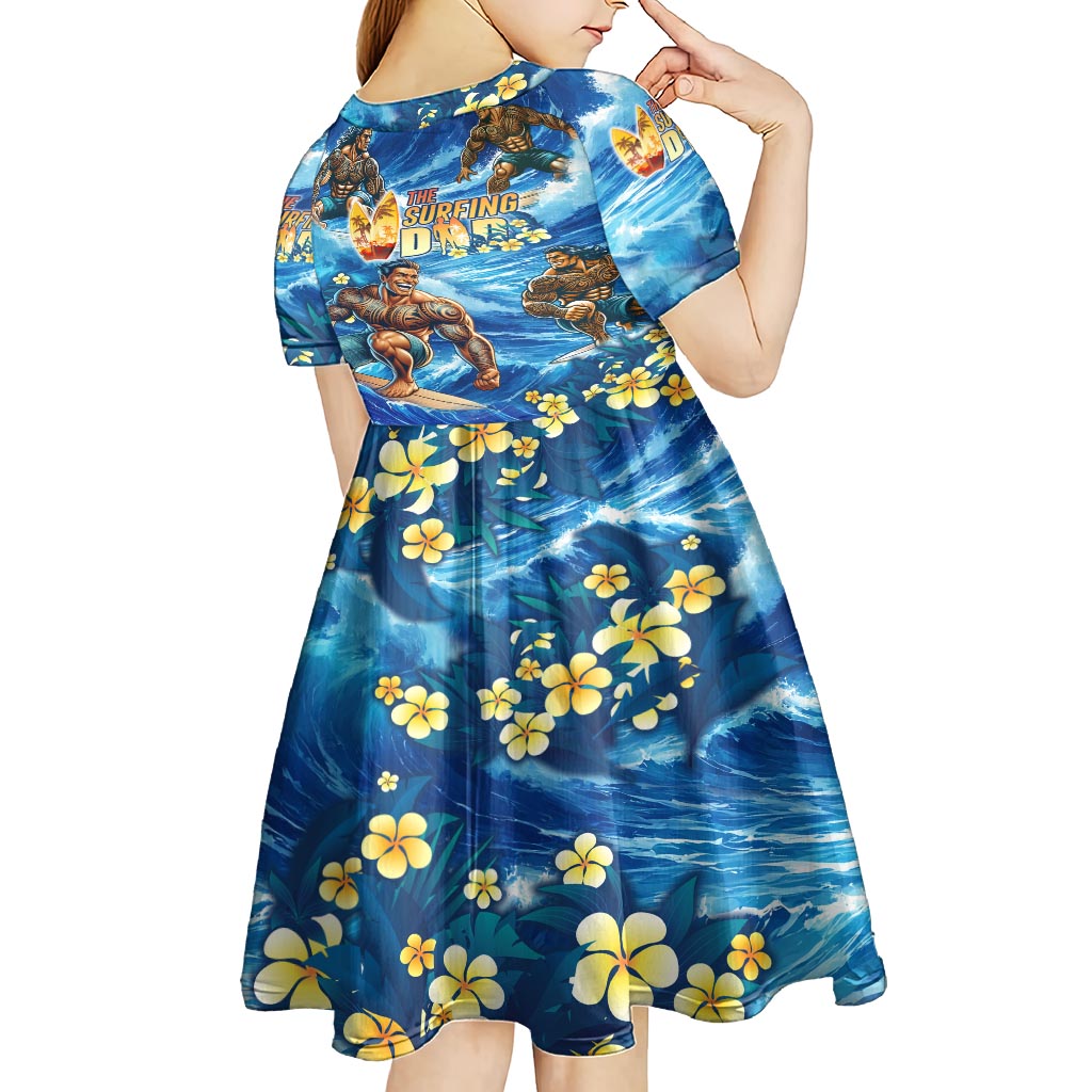 Hawaii Father's Day Kid Short Sleeve Dress The Surfing Dad Polynesian Tattoo