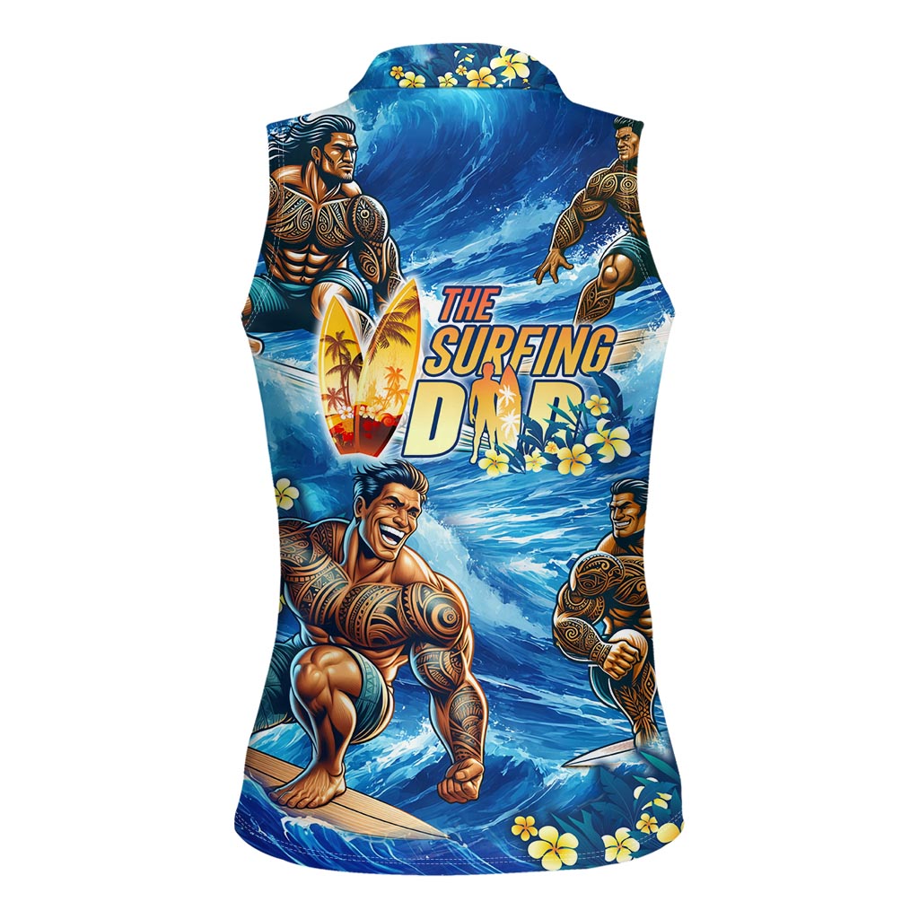 Hawaii Father's Day Women Sleeveless Polo Shirt The Surfing Dad Polynesian Tattoo