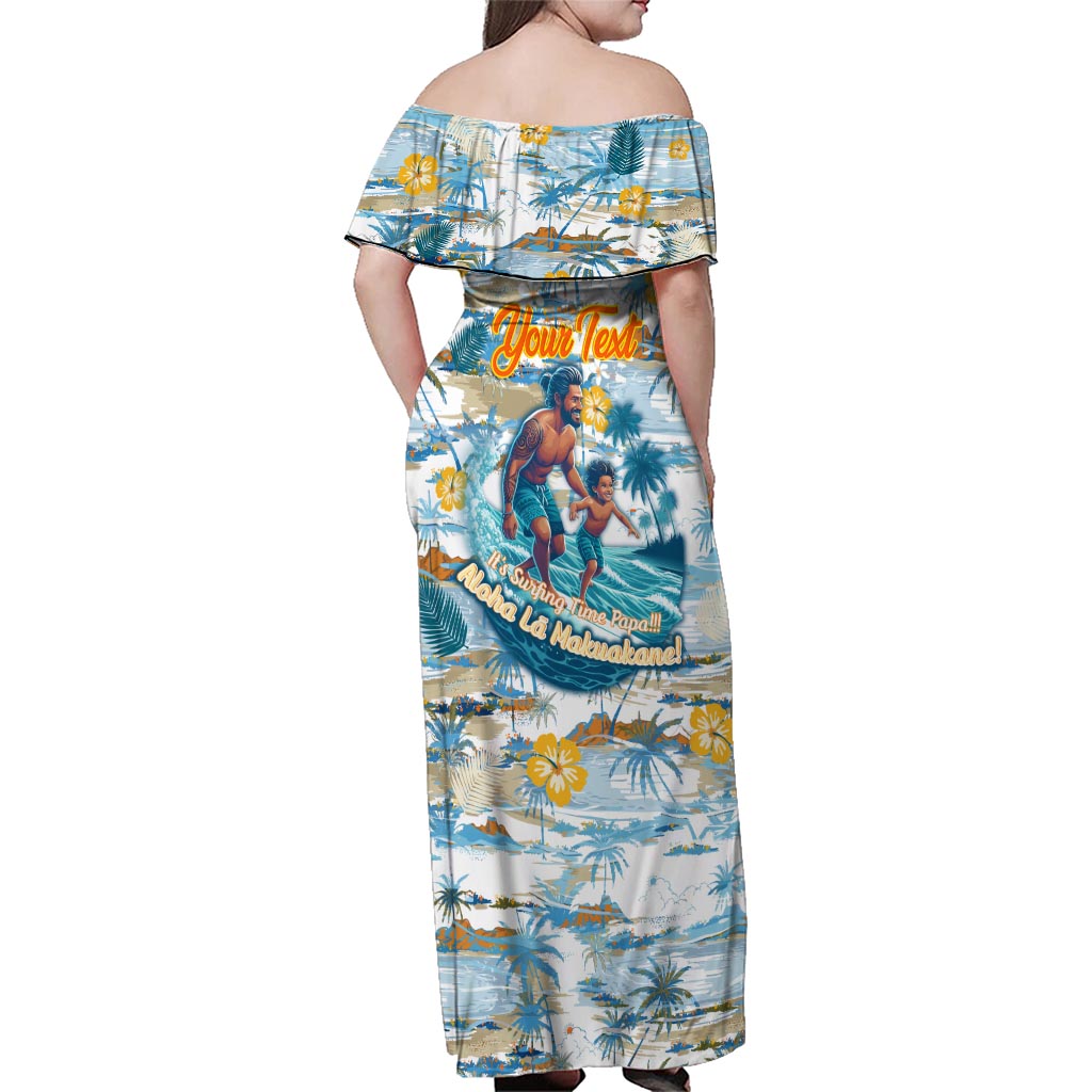 Hawaii Father's Day It's Surfing Time Family Matching Off Shoulder Maxi Dress and Hawaiian Shirt Aloha Lā Makuakane