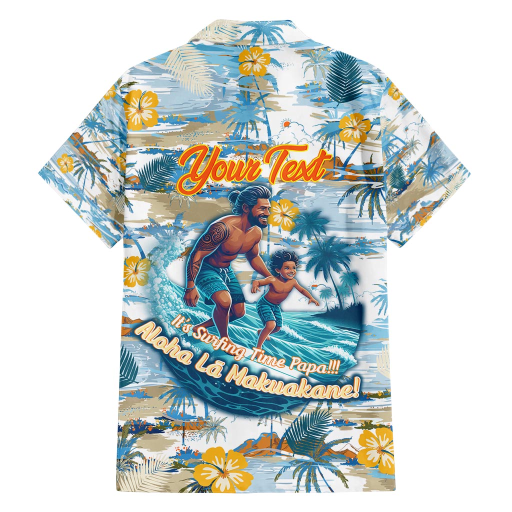 Hawaii Father's Day It's Surfing Time Family Matching Off Shoulder Short Dress and Hawaiian Shirt Aloha Lā Makuakane