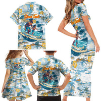 Hawaii Father's Day It's Surfing Time Family Matching Short Sleeve Bodycon Dress and Hawaiian Shirt Aloha Lā Makuakane