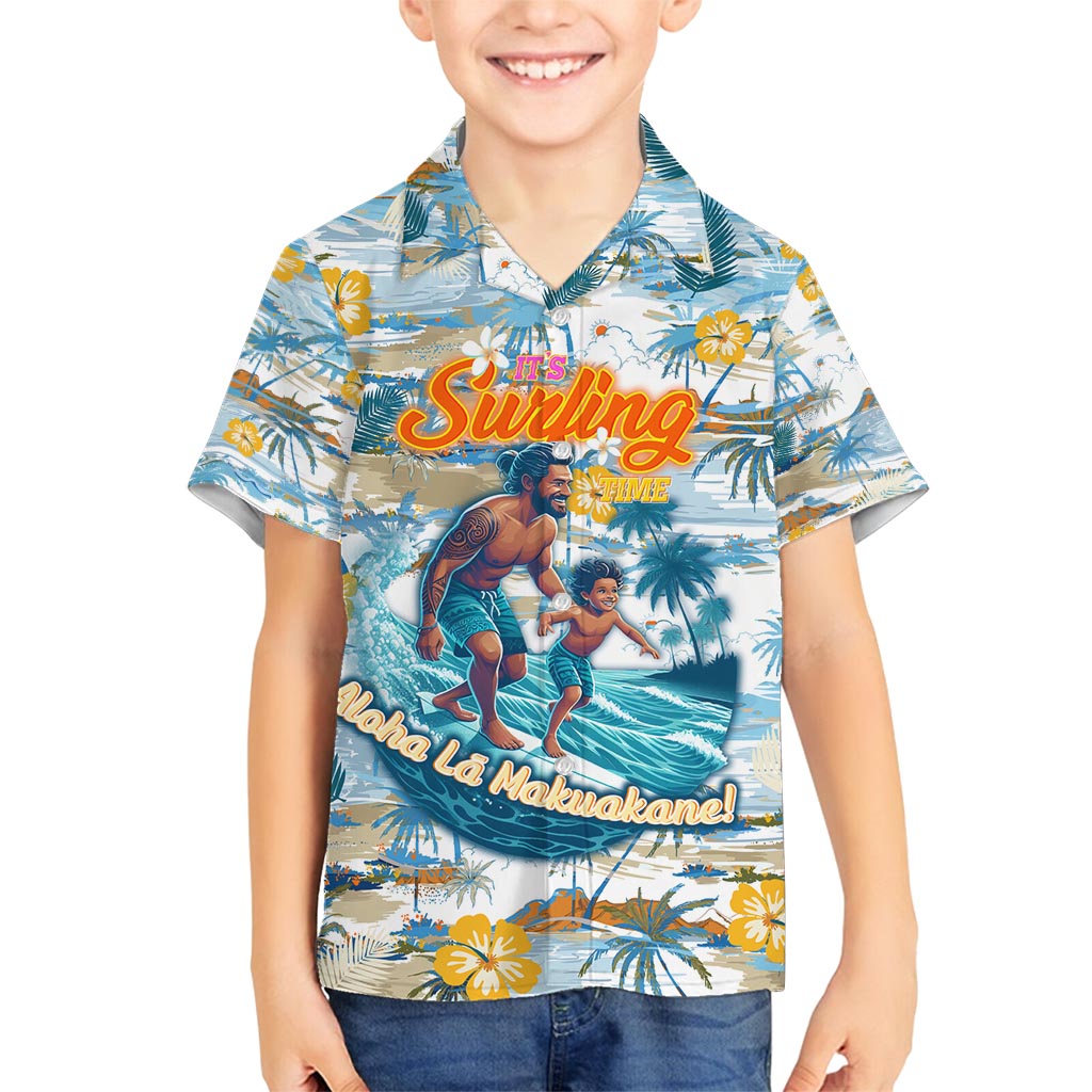 Hawaii Father's Day It's Surfing Time Family Matching Tank Maxi Dress and Hawaiian Shirt Aloha Lā Makuakane