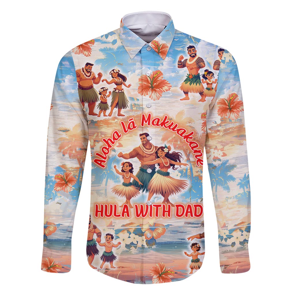 Hawaii Father's Day Family Matching Long Sleeve Bodycon Dress and Hawaiian Shirt Hula With Dad