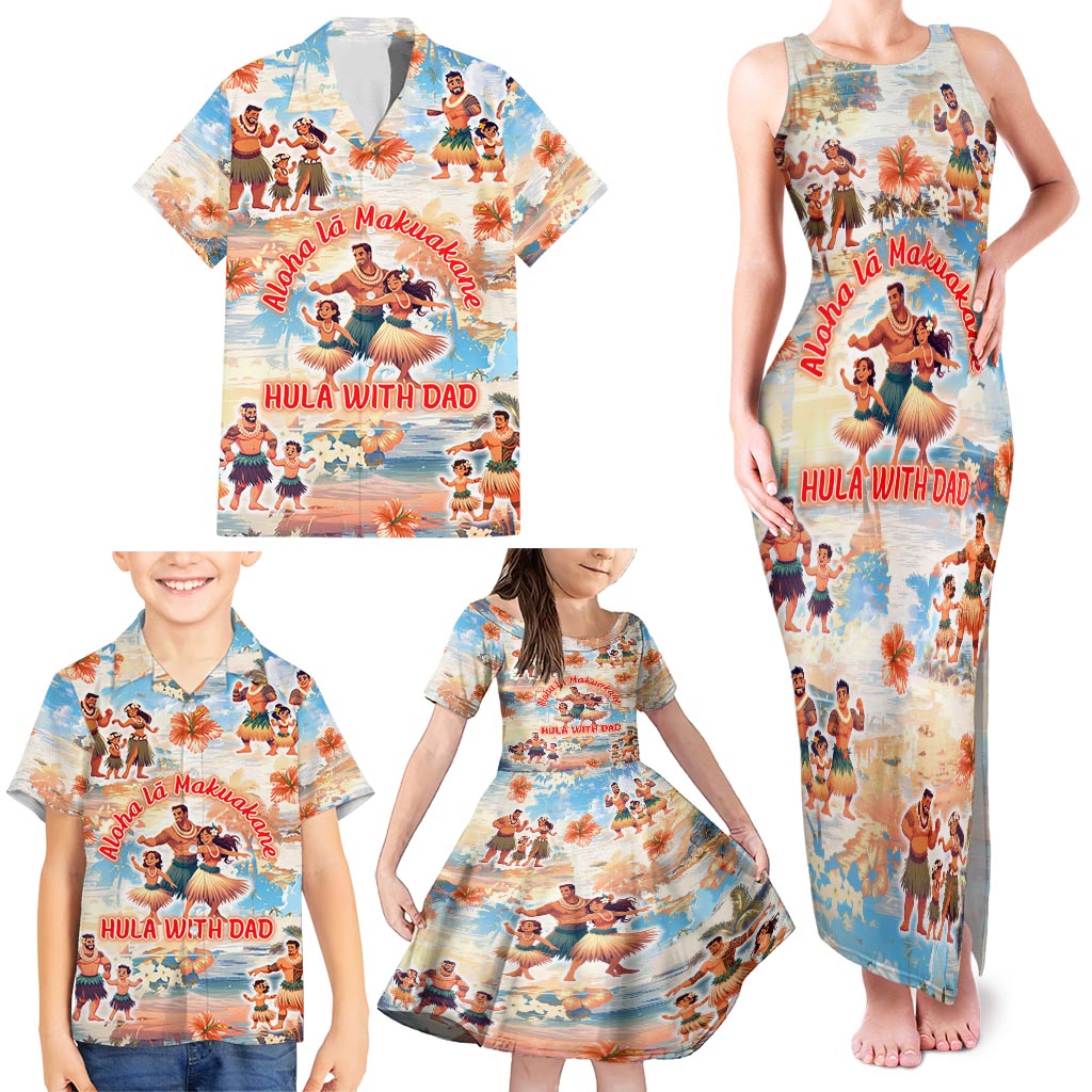 Hawaii Father's Day Family Matching Tank Maxi Dress and Hawaiian Shirt Hula With Dad