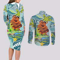 Palau Father's Day Polynesia Couples Matching Long Sleeve Bodycon Dress and Long Sleeve Button Shirt Dad and Son