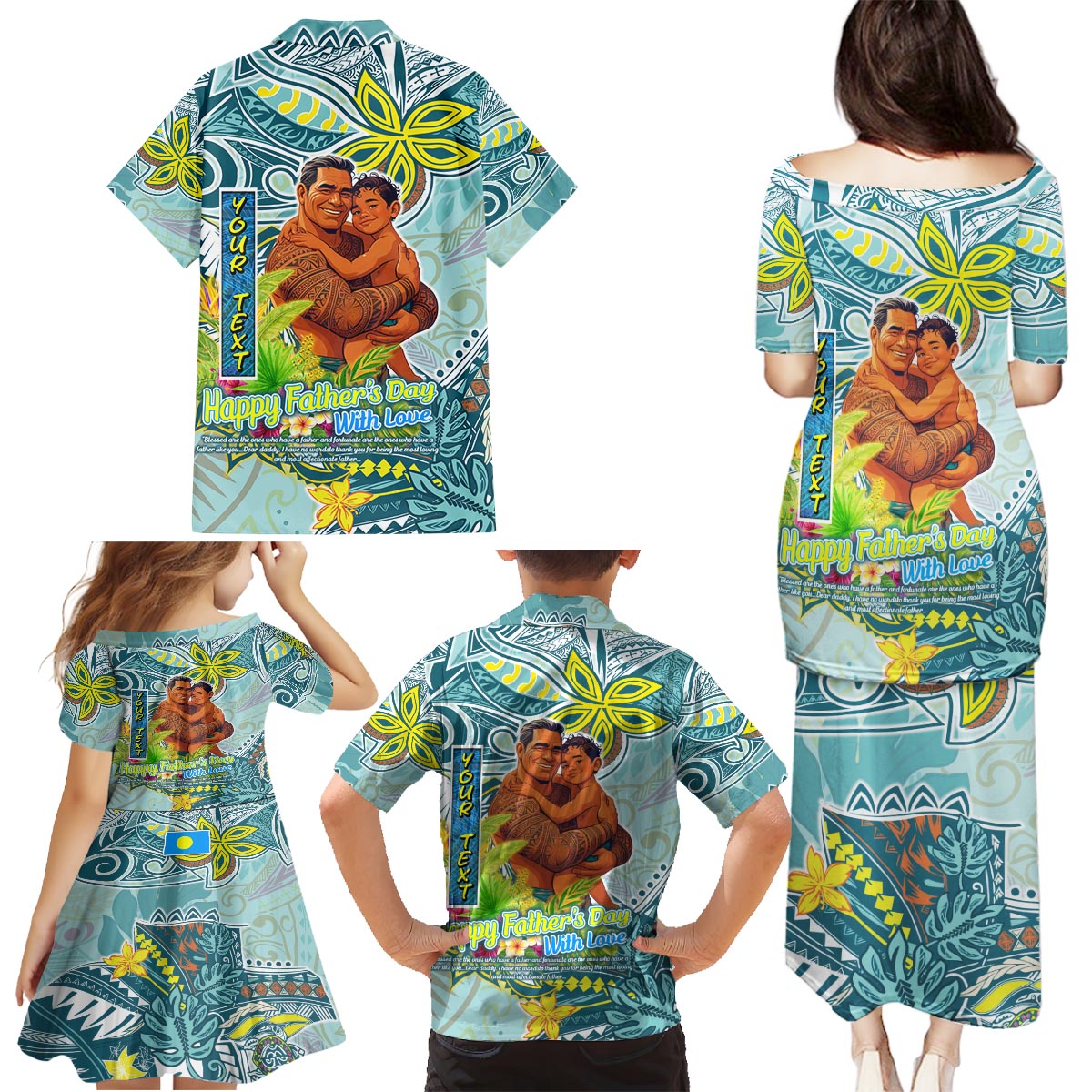 Palau Father's Day Polynesia Family Matching Puletasi and Hawaiian Shirt Dad and Son