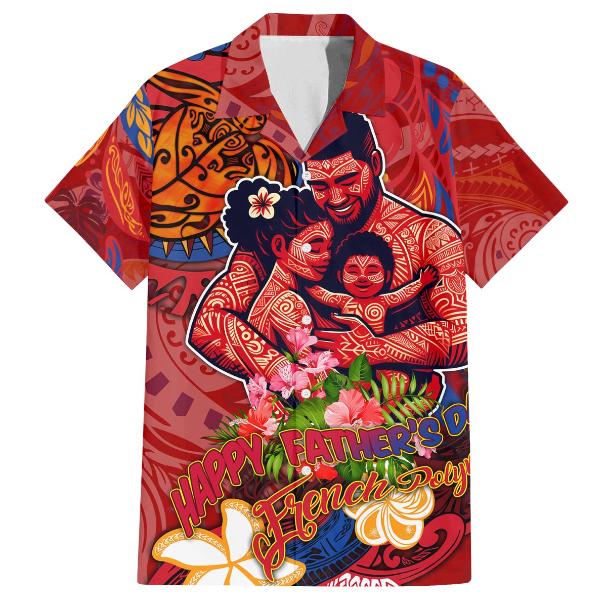 Happy Father's Day French Polynesia Family Matching Puletasi and Hawaiian Shirt Family Turtle Hibiscus DT02 Dad's Shirt - Short Sleeve Red - Polynesian Pride