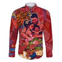 Happy Father's Day French Polynesia Family Matching Puletasi and Hawaiian Shirt Family Turtle Hibiscus DT02 Dad's Shirt - Long Sleeve Red - Polynesian Pride