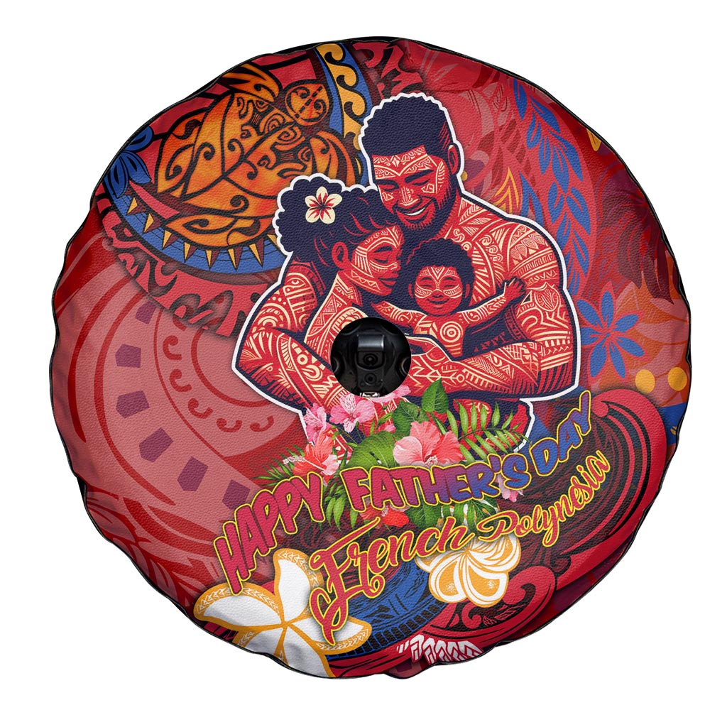 Happy Father's Day French Polynesia Spare Tire Cover Family Turtle Hibiscus