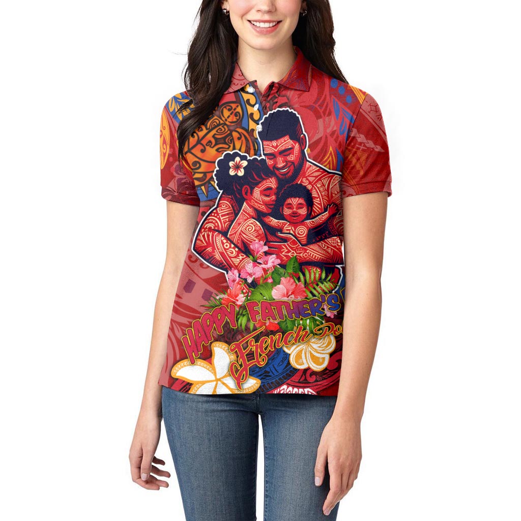 Happy Father's Day French Polynesia Women Polo Shirt Family Turtle Hibiscus