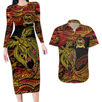 Papua New Guinea 50th Independence Day Couples Matching Long Sleeve Bodycon Dress and Hawaiian Shirt Culture Spirit and Sovereignty