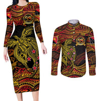 Papua New Guinea 50th Independence Day Couples Matching Long Sleeve Bodycon Dress and Long Sleeve Button Shirt Culture Spirit and Sovereignty