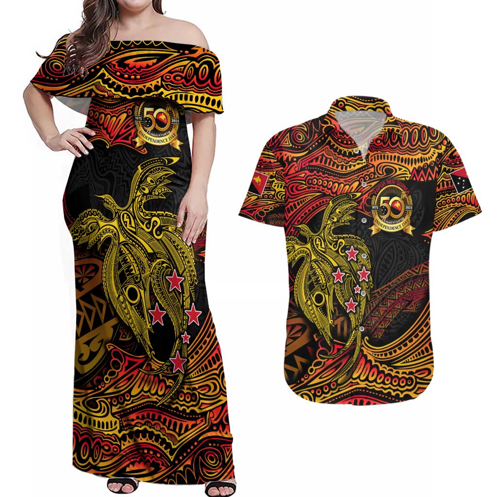 Papua New Guinea 50th Independence Day Couples Matching Off Shoulder Maxi Dress and Hawaiian Shirt Culture Spirit and Sovereignty