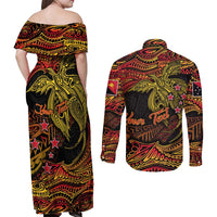 Papua New Guinea 50th Independence Day Couples Matching Off Shoulder Maxi Dress and Long Sleeve Button Shirt Culture Spirit and Sovereignty