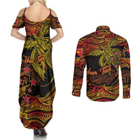 Papua New Guinea 50th Independence Day Couples Matching Summer Maxi Dress and Long Sleeve Button Shirt Culture Spirit and Sovereignty